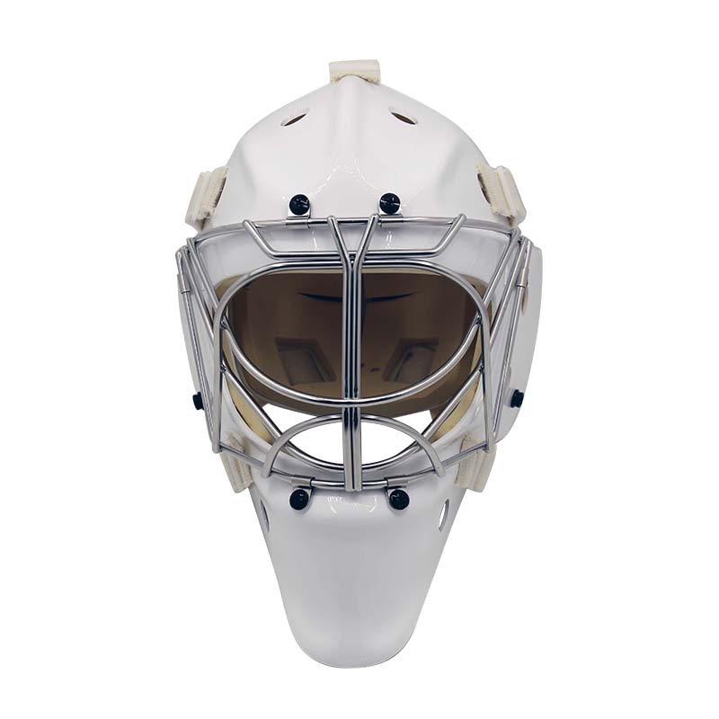 ໝວກກັນກະທົບ PC Shell Hockey Goalie with Cat Eye Cage ຄວາມທົນທານສູງ ແລະທົນທານຕໍ່ສະພາບອາກາດເຢັນ.